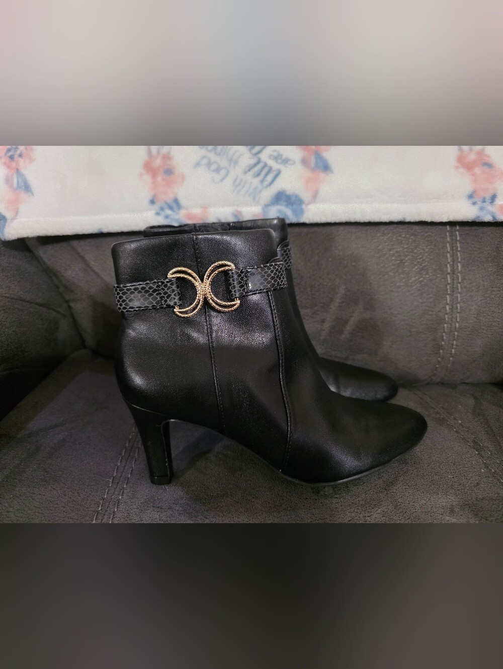 Life Stride Black Ankle Boots with Gold Accent